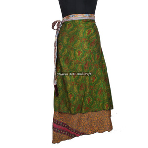 Silk Sari <b>Wrap</b> <b>Skirts</b> -Indian Two Layer Boho Hippie Magic Silk <b>Wrap</b> <b>Skirt</b> Boho Stylish Multi Color Summer Wear Comfortable - Product Image 3