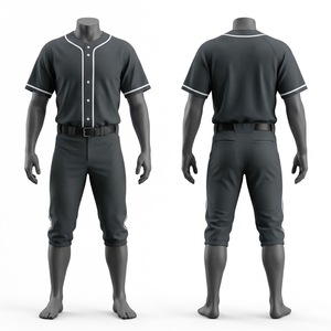 Conjunto de Uniforme de Béisbol para Hombre, Jersey Negro de Manga Corta y Pantalones, Absorbe la Humedad, Corte Regular, para Todas las Temporadas, Color Sólido - Product Image 1