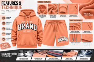 Conjunto de Sudadera con Capucha y Pantalones Cortos con Logotipo Personalizado, Conjunto de Dos Piezas, Sudadera con Capucha y Pantalones Cortos de Felpa Extra Grande de 320 g/m², 2026, 100 % Algodón - Product Image 6