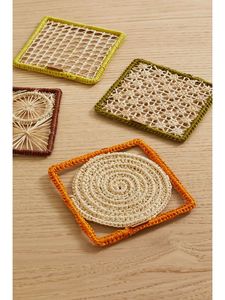 Premium Modern Hand Woven Raffia Coaster Set Square <b>Cup</b> Holder <b>Mats</b> Handmade Rustic Luxury Stylish Farmhouse Table Accessories - Product Image 5