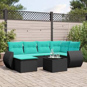 Set Divano da Esterno a 7 Pezzi in Polyrattan Nero con Cuscini - Elegante Arredamento da Giardino - Product Image 1