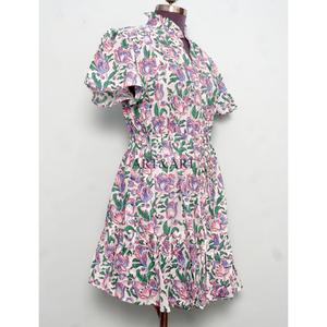 Belle robe midi à imprimé floral doux 100% coton pour femmes, tenue bohème décontractée d'été pour la plage, tenue tendance pour les fêtes - Product Image 5