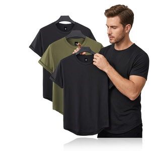 Summer Men's Plus Size 3 Pack Casual Short Sleeve O-Neck Solid Plain Dyed <b>T</b>-<b>Shirts</b> Black <b>Olive</b> <b>Green</b> 100% Cotton Jersey Fabric - Product Image 4