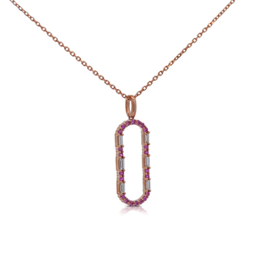 Rose Gold Plated Amethyst Pendant Necklace With Baguette Cut Diamonds Geometric Minimalist Design Box <b>Chain</b> Unisex - Product Image 2