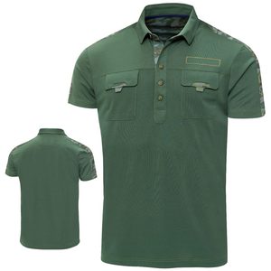 Polo à manches courtes vert pour homme avec motif camouflage et poches, style décontracté, tissu tissé à séchage rapide - Product Image 1