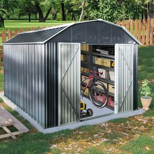 10 ft X 12 ft Black Outdoor Metal <b>Storage</b> <b>Shed</b> with Arch Roof and Lockable Doors for Backyard <b>Garden</b> Patio or Lawn <b>Storage</b> - Product Image 1