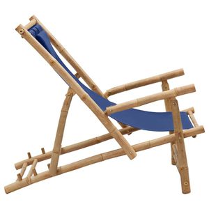 Sedia a sdraio in bambù blu Navy e tela per uso giardino - Product Image 3