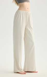 Pantalones de Punto Grises de Pierna Ancha y Corte Holgado para Mujer, con Cintura Ajustable con Cordón, para Uso Casual de Verano - Product Image 4
