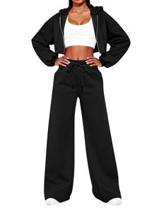 Conjunto de Sudadera y Pantalones Deportivos con Logotipo Personalizado, Conjunto de Suéter de Punto para Otoño e Invierno para Mujer, Ropa Deportiva al por Mayor, Sudadera Corta con Capucha y Pantalones Deportivos - Product Image 6