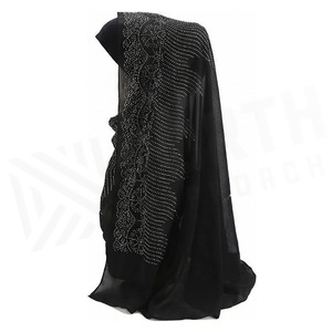 Elegante Hiyab Negro de Seda con Estampado Digital, Pañuelo Largo para Mujer, Accesorio de Moda Musulmana, Multifuncional, para Todas las Temporadas - Product Image 3