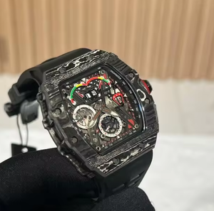 Reloj mecánico hueco de acero inoxidable con correa de caucho y logotipo personalizado de alta calidad, resistente al agua, deportivo, de moda, para hombre. - Product Image 2