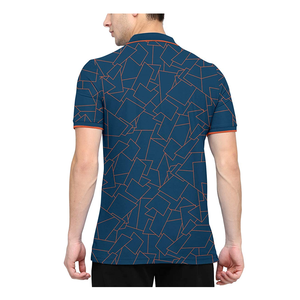 Men's Geometric Pattern <b>Polo</b> Shirt Short Sleeve Knitted Breathable Casual Design Blue with <b>Orange</b> Trim - Product Image 2