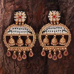Fashion Chandelier Earrings Ojaswini Ruby Green Antique Chandbalis - Product Image 1