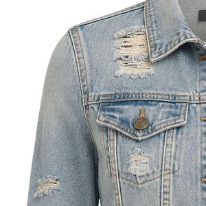 Blue Women Distressed Cropped Denim Jacket Casual Long Sleeve Jean Outerwear Fashion Short Jacket Trendy Streetwear Apparel - Product Image 3