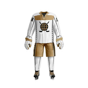 Conjunto de Jersey de Hockey sobre Hielo Blanco Dorado para Hombre, Manga Larga, Cuello en V, Impresión Sublimada, Uniforme Transpirable, Ropa Deportiva para Equipo Adulto - Product Image 4