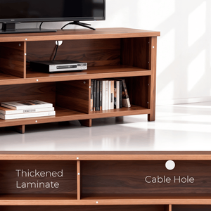 Dark Brown 70.07\" 15.75\" 24.4\" Double Layer TV Stand with <b>Open</b> <b>Storage</b> Shelves Modern Particle Board Entertainment Center - Product Image 4