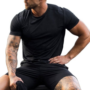 Camiseta de Punto para Hombre, Negra, Manga Corta, Cuello Redondo, Color Sólido, Corte Ajustado, Casual, Largo Regular, Secado Rápido, Poliéster Jersey - Product Image 5