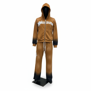 Ensemble de survêtement Blossom à capuche zippé unisexe, streetwear, couleur dégradée, molleton de coton, coupe ample, automne - Product Image 1