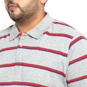 เสื้อโปโลลายทางไซส์ใหญ่สำหรับผู้ชาย สีเทาแดง ดีไซน์แขนสั้น ผ้าฝ้ายผสมเนื้อนุ่ม สวมใส่สบายๆ ในฤดูร้อน - Product Image 6