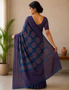 Sari bleu à imprimé cachemire pour femme, robe ethnique moderne Inde Pakistan, imprimé numérique gaufré, tenue de mariage et de fête - Product Image 2