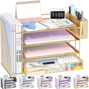 Gold Metal Mesh <b>Desk</b> Organizer with Pen Holder - Wholesale Office Storage - Product Image 1