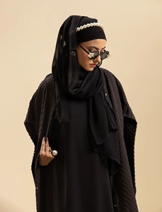 Conjunto de Abaya Nida Marrón Informal y Formal para Mujeres Musulmanas, de Fibra de Poliéster, Estilo Sencillo, Largo, Abierto por Delante, Recto, Estilo Saudí - Product Image 2