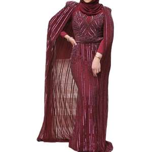 Vestido de Noche Largo Bordado con Lentejuelas Doradas al por Mayor de Fábrica con Manga Capa, Vestido Formal Personalizado, Suministro a Granel - Product Image 1