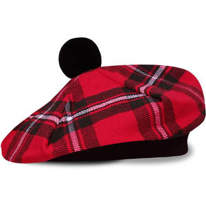 Chapeau écossais en laine à pompons, motif tartan, style Tam o' Shanter, bonnet des Highlands personnalisé, vente en gros - Product Image 1