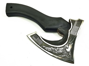 Tactical Tomahawk Hatchet with American Flag and Eagle Engraving Wood <b>Handle</b> Damascus Steel Survival <b>Axe</b> Pizza Cutter - Product Image 2