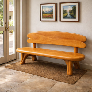 Banco de Patio de Madera de Estilo Moderno de Mediados de Siglo Luxali, Diseño Escultural, Muebles de Exterior, 3 Plazas, Forma Orgánica Duradera, Hecho a Mano, Sólido - Product Image 2