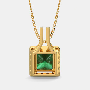 Yellow Gold Princess Cut <b>Emerald</b> Halo Lab Grown Diamond <b>Pendant</b> Necklace - Product Image 5