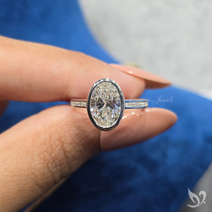2ct oval cut lab grown diamond engagement <b>ring</b> in bezel setting with channel band <b>crafted</b> in 10k white gold - Product Image 5