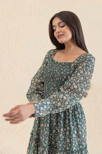 Vestido Maxi de Gasa con Estampado Floral, Mangas Largas, Cintura Elástica, Detalle Fruncido, Estilo Boho, Corte Holgado, Ropa Casual de Primavera, Hermoso - Product Image 2