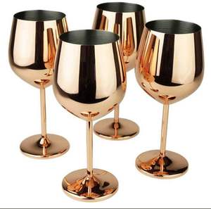 Verre à vin en cuivre rose doré à long pied, gobelet métallique finition lisse, verre à cocktail, vaisselle de bar pour mariage, dîner, hôtel, maison - Product Image 4