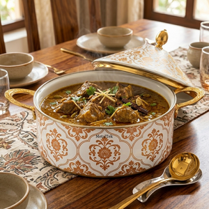 Luxury 3Pc Stainless Steel Casserole <b>Set</b> White Gold Arabian Style Insulated Hot <b>Pot</b> Food Warmer Serving Dish Customized Colours - Product Image 3