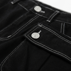 Pantalones Cortos Cargo de Mezclilla Negra Gruesa Personalizados para Hombre, con Costuras en Contraste, Multibolsillos, Estilo Holgado, Hip Hop, Streetwear, Ropa de Trabajo - Product Image 5