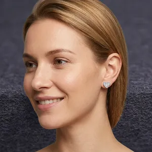 Boucles d'oreilles en forme de cœur en or blanc pour femmes, bijoux classiques certifiés pour un usage quotidien, diamant IGI, nouveau design Ramdut Ear 0065 - Product Image 3