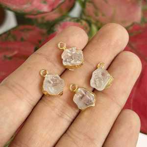 Natural <b>Raw</b> <b>Crystal</b> Quartz Pendant Gold Electroplated Edge Charm 8 to 10mm Rough Gemstone Pendant Minimalist Jewelry Gift - Product Image 2