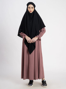 <b>Modest</b> Women's Floor Length Abaya With Khimar Long Sleeve Pleated Hem Cotton <b>Dress</b> Solid Color Daily Wear Middle East Style - Product Image 1