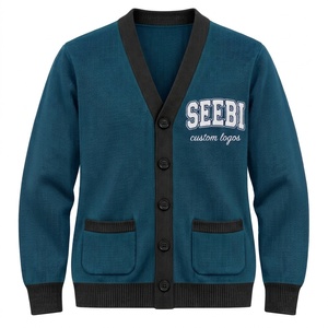 Pull cardigan d'hiver vintage style universitaire OEM ODM, col en V, tricoté avec lettres brodées - Product Image 5