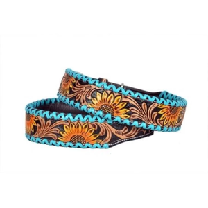 Colliers pour chien en cuir tanné marron, motif tournesol, faits à la main, style western, réglables - Product Image 1