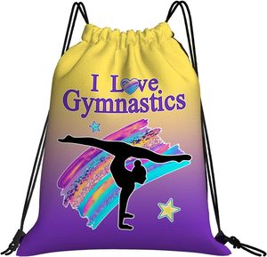 Sac à dos à cordon Waseem Impex I Love Gymnastics avec motif silhouette et dégradé arc-en-ciel pour les passionnés - Product Image 1