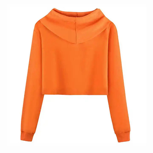 Sudadera Corta con Capucha para Mujer, Color Naranja, Manga Larga, Color Sólido, Informal, Tejida, 100% Algodón, Transpirable, para Otoño - Product Image 2