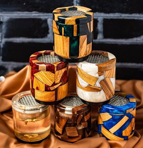 Brûleur d'encens artisanal en bois d'olivier et résine époxy, brûleur d'encens Bakhoor familial arabe en bois naturel, cadeau pour le festival du Ramadan - Product Image 1