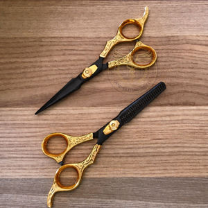 Ciseaux plats pour la coupe de cheveux, ciseaux à poignée rotative, ciseaux de barbier, placage noir, cisailles volantes - Product Image 2