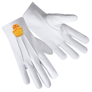 Guantes de Regalia de Cuero Blanco para Sacerdote Superior del Capítulo del Arco Real Premium con Escudo Bordado - Product Image 2