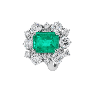Anillo de compromiso de esmeralda colombiana de laboratorio con corte esmeralda de 3 quilates, oro blanco de 18K, engaste de doble garra, halo de diamantes de laboratorio, anillo llamativo - Product Image 6