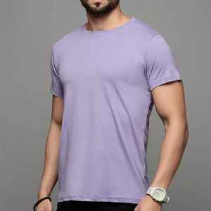 T-shirt pour homme à col rond, manches courtes, coupe ajustée, décontracté, en coton tricoté, couleur unie, design respirant - Product Image 1