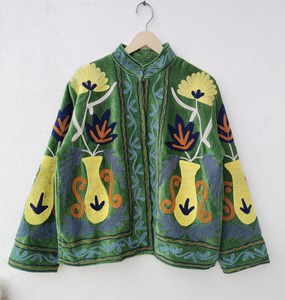 Dynamic Green <b>Velvet</b> Floral Suzani Jacket Winter Evening Blazer Reversible Short <b>Coat</b> For Boho Clothing <b>Women's</b> Fashion Outwear - Product Image 2
