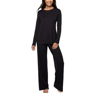 Pijamas de Manga Larga para Mujer, OEM, Spandex/Algodón, Tejido Transpirable, Suave, con Cordón Ajustable, Trajes de Dormir Sólidos para Invierno - Product Image 2